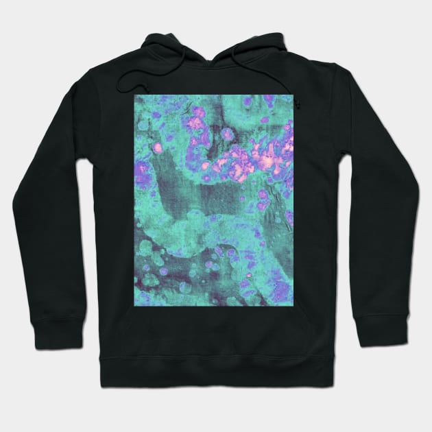 Abstract bright purple and turquoise blue batik texture Hoodie by FLOWING COLORS